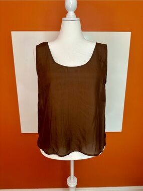 Coldwater Creek 100% Silk Brown Scoop Neck Tank Top - XL